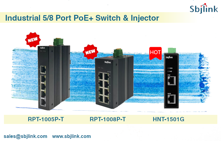 Industrial 5 & 8 Port PoE+ Switch & Injector