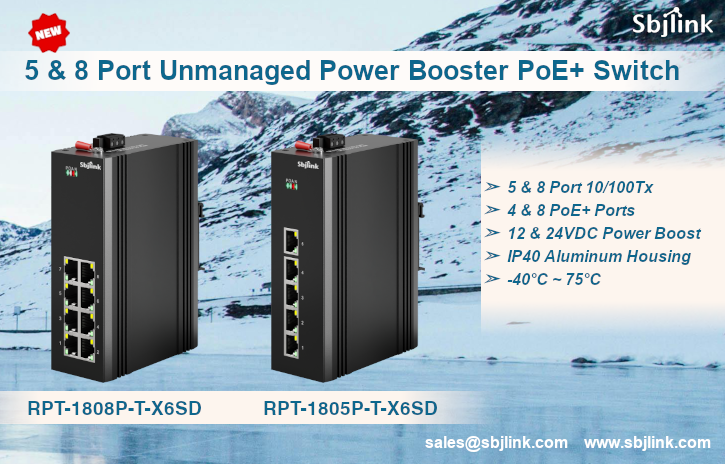 Industrial Power Booster 5/8 Port PoE+ Switch